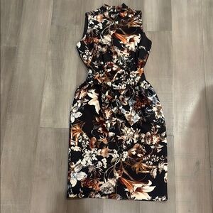 ANTONIO MELANI Black and White Sheath Dress Sleeveless Mock Neck